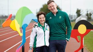 <p>Transplant Team Ireland member in 2023 Teresa Smyth from Williamstown with former Olympian triathlete Gavin Noble. Pic. Conor McCabe Photography.</p>