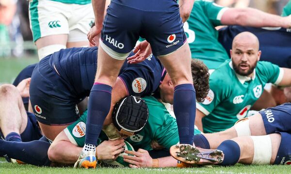 Darragh Murray scores his first try for Ireland against Scotland in the Aviva Stadium on Saturday afternoon. Picture: INPHO/Nick Elliott