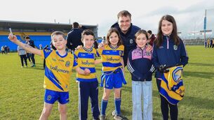 <p>Roscommon senior footballer Ultan Harney with Calum Bolton, Conor O’Grady, Ciara Weaver, Abbie Caulfield and Ava Guillory at the team's Meet and Greet event in King and Moffatt Dr. Hyde Park recently. Picture: Bernie O'Farrell</p>