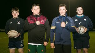 <p>Jack Fleming, Brian Diffley, Ronan Cahill and Tom Farrell at training in Creggs ahead of the club's J1A League final against Dunmore at the Dexcom Stadium on Sunday. Picture: Michelle Hughes Walsh</p>