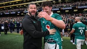 <p>Ireland head coach Andy Farrell and Darragh Murray of Ireland after their side's victory in the Guinness 6 Nations Rugby Championship match between Ireland and Scotland at the Aviva Stadium in Dublin. Photo by Brendan Moran/Sportsfile</p>