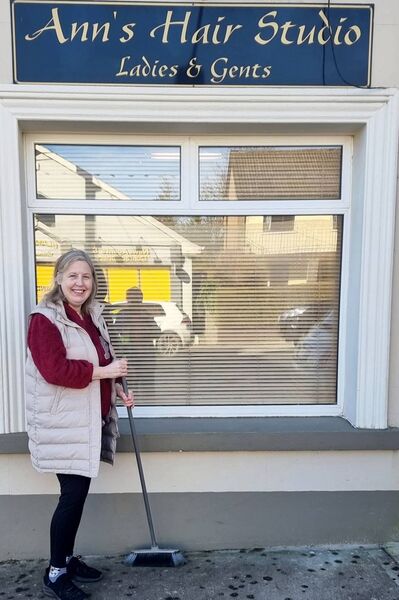 Ann from Ann’s Hair Salon, Elphin was out early on the Tidy Towns clean-up day in Elphin.