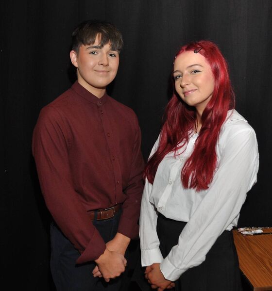 Oisin Waldron and Ivy O’Connor two of the main characters in the St. Nathy’s College, Ballaghaderreen production of the musical ‘Billie’ staged at the school last week. Pic. Liam Reynolds