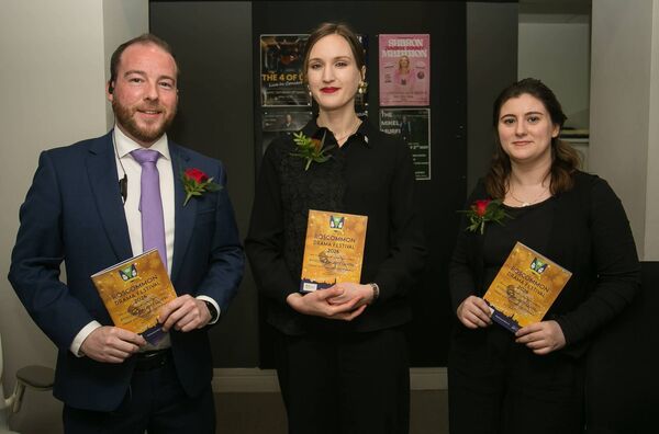 Kevin Woods, Catherine Lee and Alison Maher at Roscommon Drama Festival. Pic: Michelle Hughes Walsh