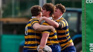 <p>Ciarán West celebrates after scoring one of his tries for Marist College during Wednesday's Connacht Rugby Schools' Senior A Cup final against Sligo Grammar at Dexcom Stadium. Picture: INPHO/Nick Elliott</p>