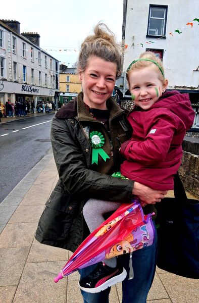 Mum Anna Suess and daughter Morgan O' Flaherty pictured at Boyle St. Patrick's Day pPrade. Pic: Noreen Gaffney