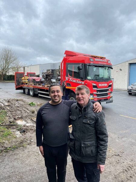 Rory Doyle and Declan Kavanagh pictured bringing the printing press back to Strokestown. The press had been housed in the Morahan premises in Bridge Street, but as this house was demolished in 1989, the community heritage group would appreciate hearing from any individual or company willing to put the press on display in the town.