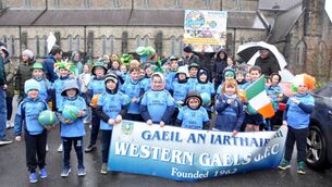 <p>Young members of Western Gaels GAA Club were out in force at the Ballaghaderreen St. Patrick's Day Parade. Pic: Liam Reynolds</p>