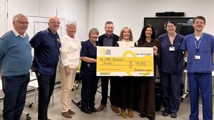 <p>Pat Winston, Mick Dowling, head of nursing for critical care, Carmelita Winston, Anne McLoone, matron for critical care follow up, Ciaran Horohoe; Marian Ryan, Sheila Jordan, Emma Madine, matron for critical care outreach and Wilfred Petherbridge at the presentation of a cheque by the Roscommon Association.</p>