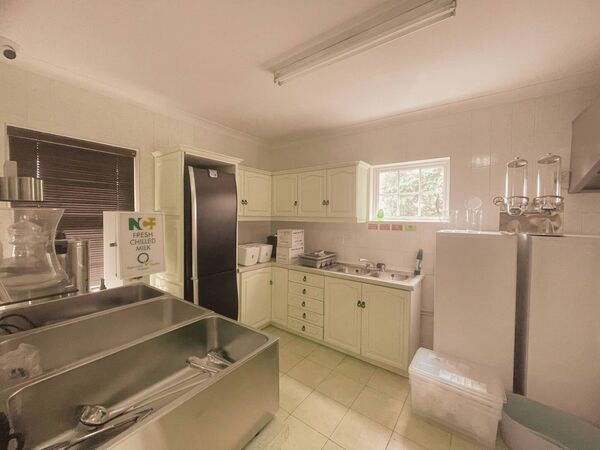 The kitchen is large with plenty of storage. The kitchen is large with plenty of storage.