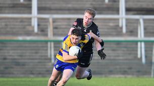 <p>Roscommon corner-forward John Curran holds off the challenge of Sligo defender, James Lavin, during Wednesday evening's Connacht U-20 Football Championship encounter at King and Moffatt Dr. Hyde Park. Picture: Gerard O'Loughlin</p> <p>Roscommon corner-forward John Curran holds off the challenge of Sligo defender, James Lavin, during Wednesday evening's Connacht U-20 Football Championship encounter at King and Moffatt Dr. Hyde Park. Picture: Gerard O'Loughlin</p>