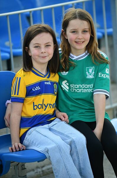 Cousins Alánna Beirne and Meabh Naughton, Knockcroghery, supporting the Roscommon senior hurlers against Donegal at King and Moffatt Dr. Hyde Park. Picture: Gerard O'Loughlin