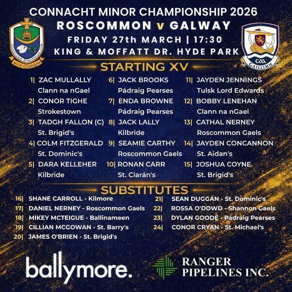 The Roscommon minor football panel to face Galway on Friday evening. Graphic: Roscommon GAA