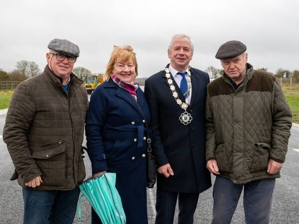 Michael Scott, Tina Morris, and John Morris with the Cathaoirleach of Roscommon County Council, Cllr Liam Callaghan, at the opening of the first phase of the Scramogue to Ballaghaderreen road project, the 7km Frenchpark by-pass, on Thursday last. Pic: Breda Durr