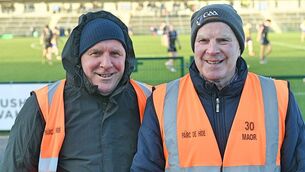 <p>P.J. O’Brien, Clann na nGael, and Anthony Flaherty, Athleague, at Roscommon's Connacht U-20 Football Championship game against Sligo at King and Moffatt Dr. Hyde Park on Wednesday evening. Pic: Gerard O'Loughlin </p>