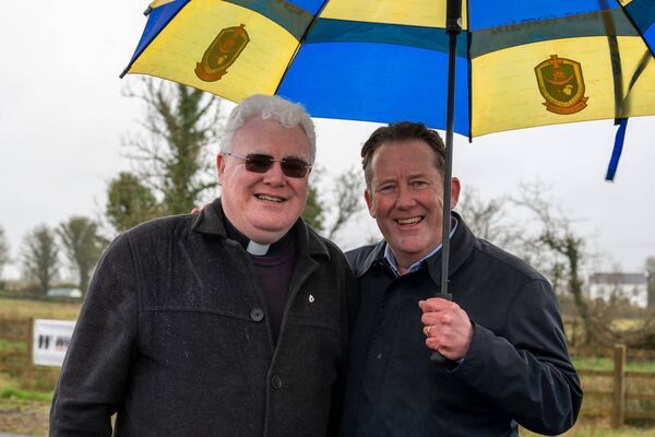 Fr. Micheal Donnelly with Minister Darragh O'Brien at the opening of the first phase of the Scramogue to Ballaghaderreen road project, the 7km Frenchpark by-pass. Fr. Donnelly blessed the road on Thursday last. Pic: Breda Durr