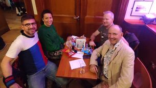 <p>Des Windsor, Clare Greene, Brian Daly and Richard Frank at Athlone Tennis Club's "Big Push" fundraising quiz in The Bounty. </p>