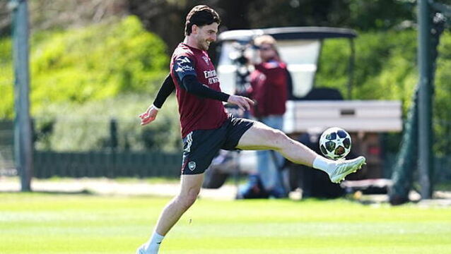 Declan Rice trains with Arsenal team-mates ahead of trip to Sporting Lisbon