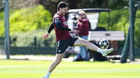 Declan Rice trains with Arsenal team-mates ahead of trip to Sporting Lisbon