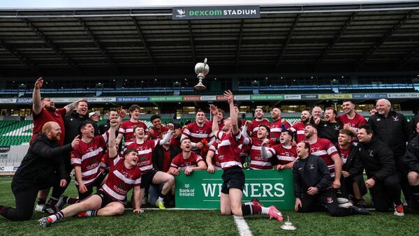 The Creggs junior rugby team celebrate completing the league and cup double for the second year in succession after their cup final victory against Tuam at Dexcom Stadium on Easter Monday. Picture: INPHO/Ben Brady The Creggs junior rugby team celebrate completing the league and cup double for the second year in succession after their cup final victory against Tuam at Dexcom Stadium on Easter Monday. Picture: INPHO/Ben Brady