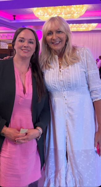 Dympna Daly Finn pictured here with broadcaster Miriam O'Callaghan at the Pink Ribbon lunch in Kilronan Castle in aid of the Irish Cancer Society. The event raised €16,000.
