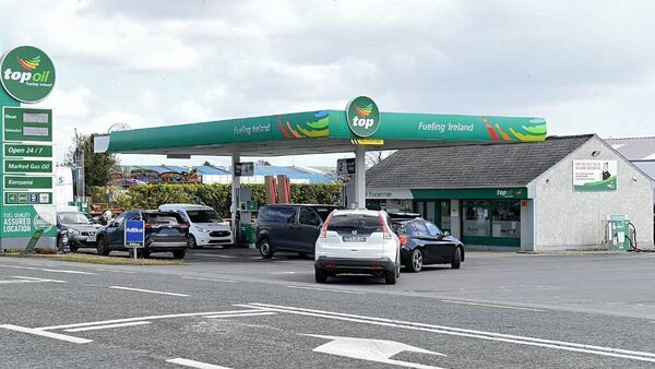 Cars at a filling station in Roscommon Town.