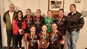 <p>The Ballaghaderreen U-15 girls’ Futsal team and management that were crowned Community Games champions in Castlerea.</p>