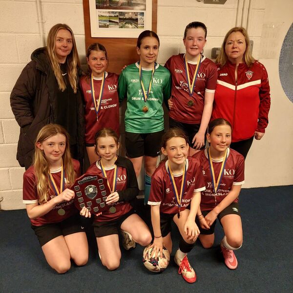 The Drum/Clonown U-13 girls’ Futsal team and management that were crowned Community Games champions in Castlerea.