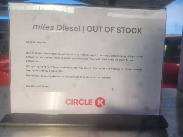 Signs at a filling station in Athlone. 