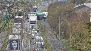 <p>Protestors blocking the N4 Boyle to Carrick-on-Shannon road outside Carrick.</p>