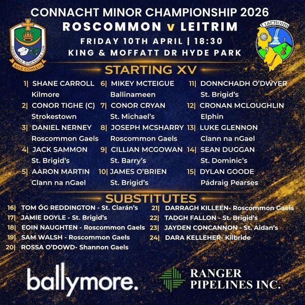 The Roscommon minor team to face Leitrim has been named. Graphic: Roscommon GAA.