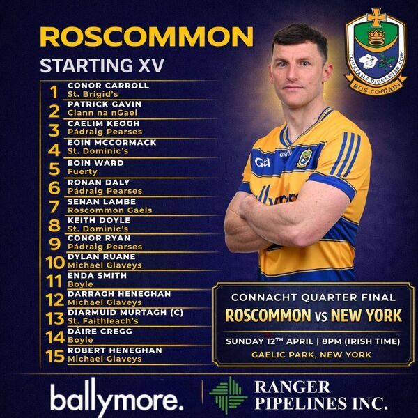The Roscommon team to face New York this Sunday has been named. Graphic: Roscommon GAA.