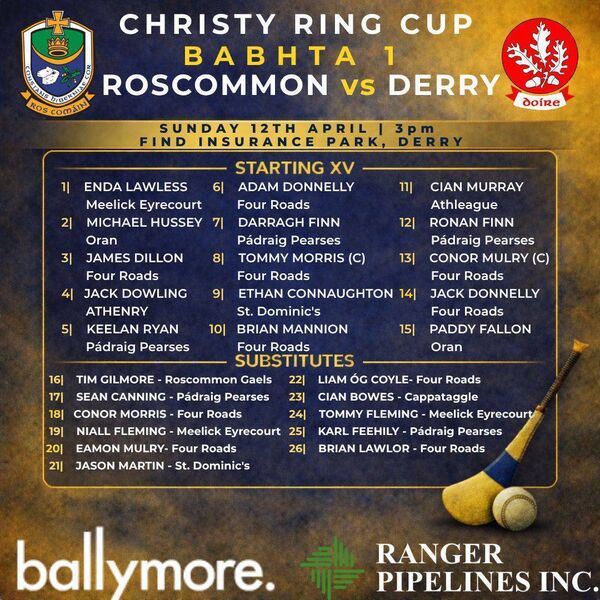 The Roscommon senior hurling team to face Derry in the opening round of the Christy Ring Cup. Graphic: Roscommon GAA
