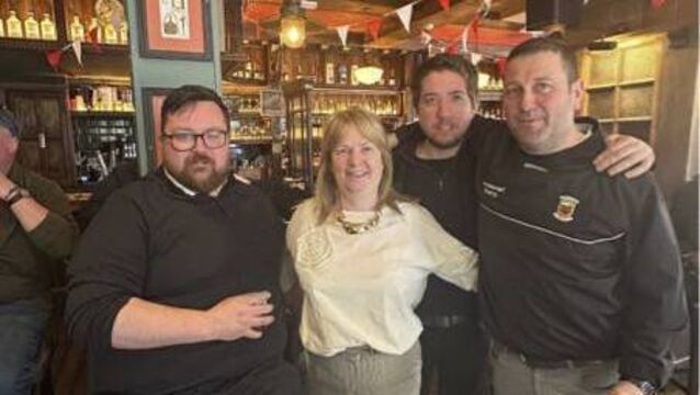 <p>Ballaghs on Tour - Nicholas Murphy Ian Bermingham and Danny Egan meet Helena from The Hercules Holloway Road supporting Mayo in London last weekend.</p>