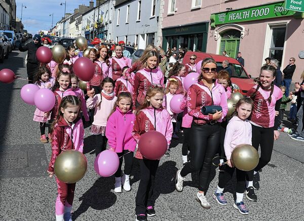 The Feeney School of Irish Dance taking part in the Strokstown Easter Parade. Pic: Gerard O’Loughlin