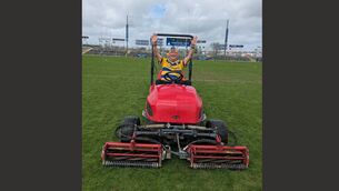 <p>Paddy Joe Burke mowing the grass at the Hyde. Pic: Liam Reynolds</p>
