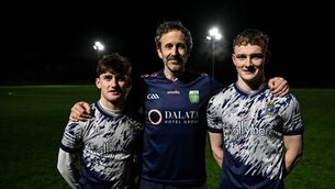 <p>Actor and Boyle native Chris O'Dowd with Roscommon U-20 players, John McGuinness and Eoghan Carthy at a recent training session. Pics: by David Fitzgerald/Sportsfile</p>