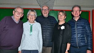 <p>Brendan and Josephine McConigly, Tom Shine, Debra Kilbride, and Danny Murray, pictured at a St. Brigid’s Community Choir fundraiser in St. Brigid’s GAA Club. Pic: Gerard O’Loughlin</p>