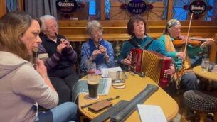 <p>Caint agus Ceol at the Railway Bar, Roscommon - Edwina Farmer, Kitty Phelan, Mary Mulhern, Patricia Morris and Marion Herrity</p>