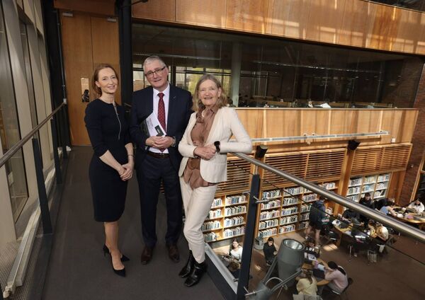 New UL President, ​Professor Shane Kilcommins, with his wife ​Maria ​Kilcommins (left) and UL Chancellor Professor Brigid Laffan. 