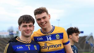 <p>Patrick Gaynor and Ruairi Kilcline are all smiles after Roscommon's one-point Connacht U-20 football semi-final win against Galway in Hastings Insurance MacHale Park on Wednesday evening. Picture: Bernie O'Farrell</p>