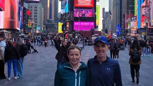<p>Dympna and Willie Hegarty in Times Square during the Rossies' recent visit to New York. </p>