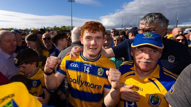 <p>Colm Neary celebrates with supporters following Roscommon's sensational triumph in Castlebar on Sunday afternoon. Picture: INPHO/Tom O’Hanlon</p>