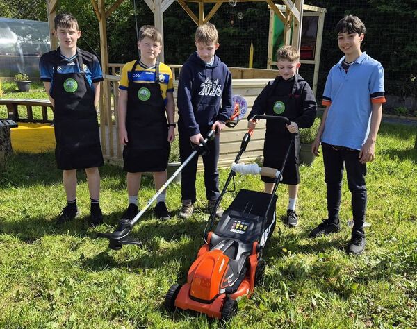 Abbeycartron NS says thanks to Sarah and Michael White who generously donated a lawn mower and strimmer to the school.
