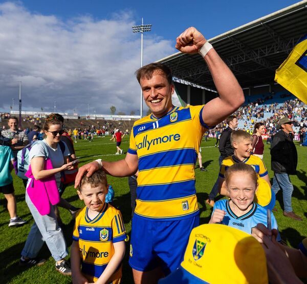 Enda Smith celebrates with young Roscommon supporters following Sunday's Connacht SFC semi-final victory against Mayo at Hastings Insurance MacHale Park, Castlebar. Picture: INPHO/Tom O’Hanlon