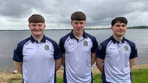 <p>Daniel McGarry, Evan Murray and Michael Kelly in fine spirits at Hodson Bay ahead of Saturday's All-Ireland U-20 B hurling final against Derry.</p>