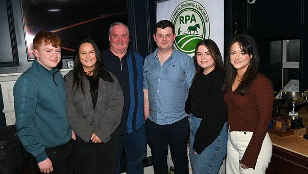 The Hanley family from left: Luke, Michelle, Luke (snr.), Kenneth, Kellie and Teresa at the launch of the Roscommon Ploughing Championships. Pic: Gerard O'Loughlin
