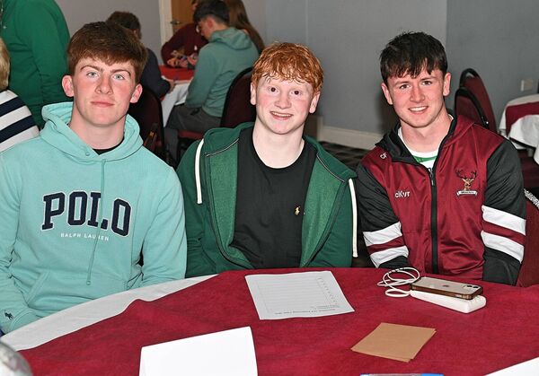 Aaron Delaney, Jayden Concannon and Conor Flynn, St. Aidan’s, at the recent table quiz for the Roscommon minor football panel in the Percy French Hotel, Strokestown. Picture: Gerard O'Loughlin Aaron Delaney, Jayden Concannon and Conor Flynn, St. Aidan’s, at the recent table quiz for the Roscommon minor football panel in the Percy French Hotel, Strokestown. Picture: Gerard O'Loughlin
