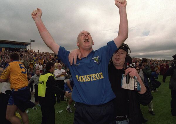 Roscommon senior football manager, John Tobin, celebrates at the final whistle as the Rossies become Connacht senior football champions for the first time in ten years in 2001. Picture: INPHO/Morgan Treacy
