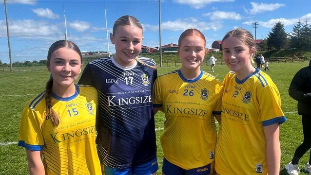 <p>Anna Kelly, Holly Keena, Isla Walshe and Lauren Keena were all smiles after Roscommon were crowned Connacht U-16B champions.</p>